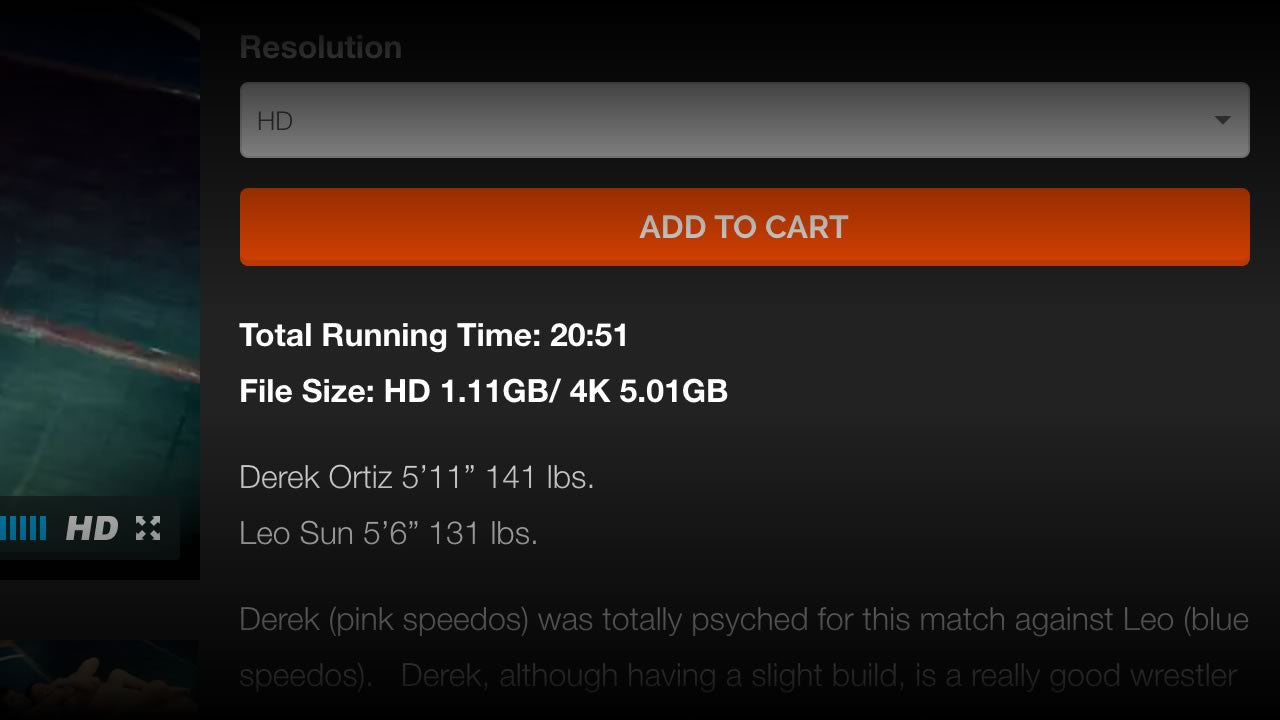 How do I find out the file size of the Movimus Wrestling match?